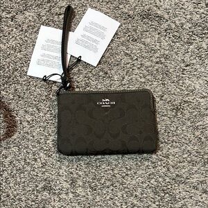 Coach Dark Olive Signature Canvas Wristlet